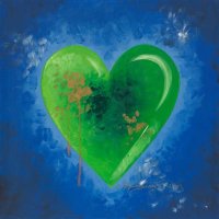 Holz-Quadrat MDF | Changing Hearts | Grün auf Blau