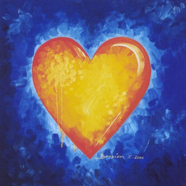 Holz-Quadrat MDF | Changing Hearts | Rot auf Blau