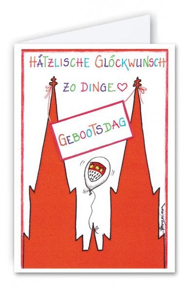 Klappkarte 110x157 mit Umschlag  | KölnMotiv | Dom in Rot: Hätzliche Glöckwunsch zum Geboodsdach